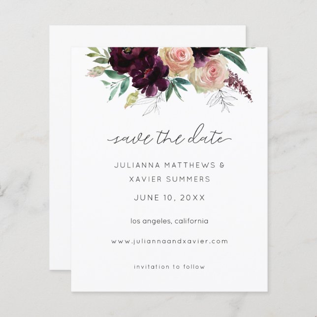 Borda do Orçamento & Rosa claro Floral Salvar Data (Frente/Verso)