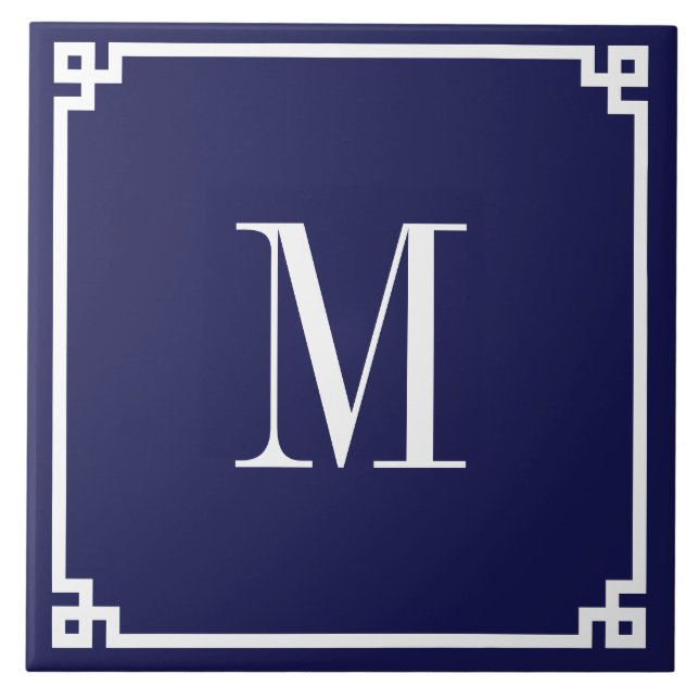 Borda Monogramada em Azul Marinho e Branco com Mot (Frente)