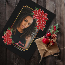 Borda Negra cartões de foto de Natal Vermelha Poin