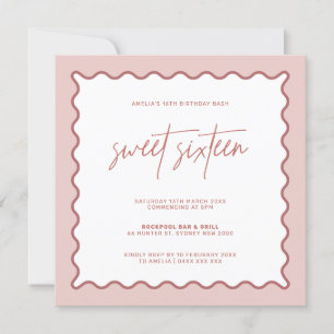 Borda ondulada Doce Sexto Convite de Aniversário