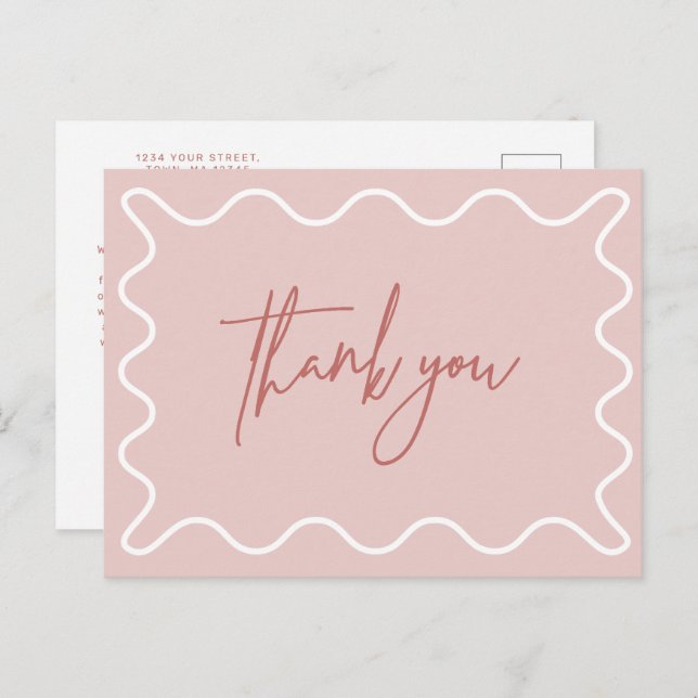 Borda ondulada rosa Obrigado cartão postal (Frente/Verso)