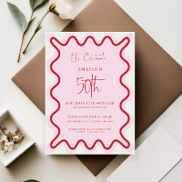 Borda ondulada rosa vermelha 50º Convite de aniver
