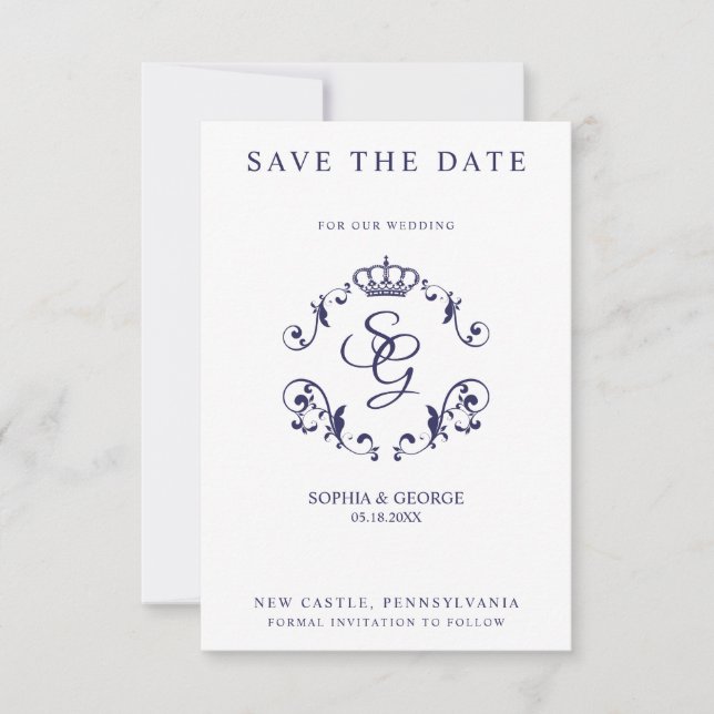 Borda Ornamental Azul com Coroa e Iniciais (Frente)