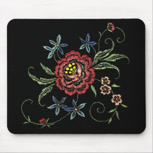 Bordado floral do vintage no veludo Mousepad