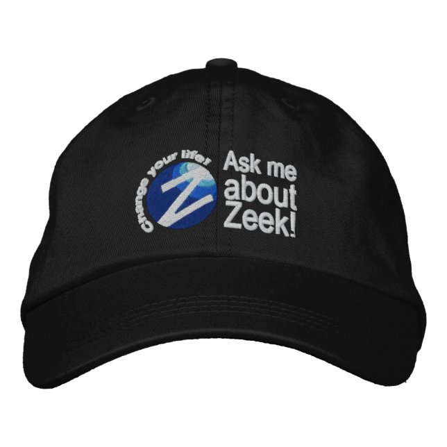 Bordado "Pergunte-me sobre Zeek!" Boné Preto (Frente)