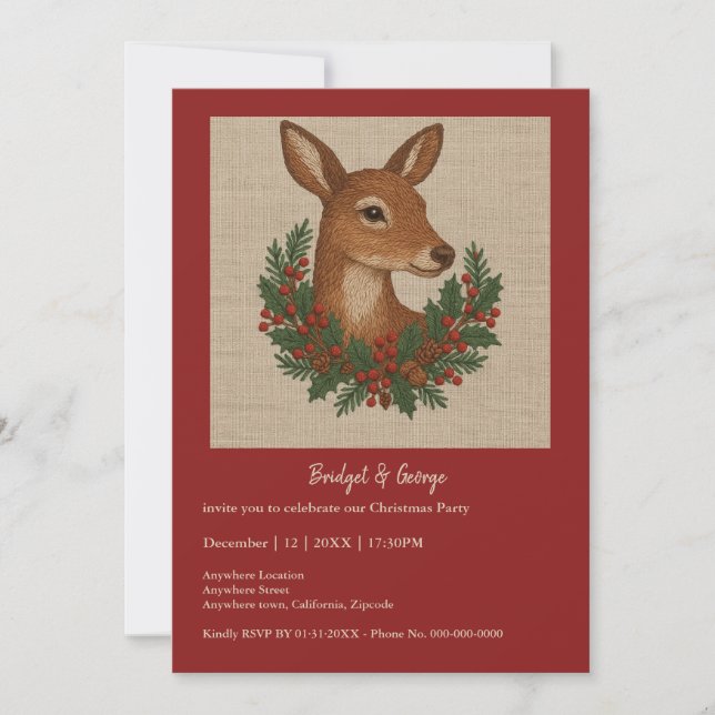 Bordado russo Deer & Holiday Greens Natal (Frente)