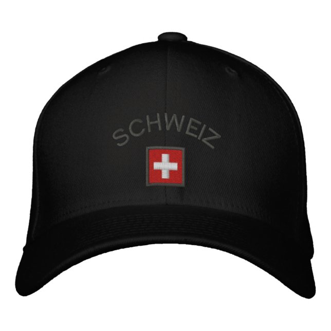 Bordado Schweiz Hat - Suiça Boné Com Bandeira Suíça (Frente)
