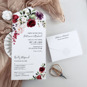 Bordô Aquarela Floral Casamento Elegante