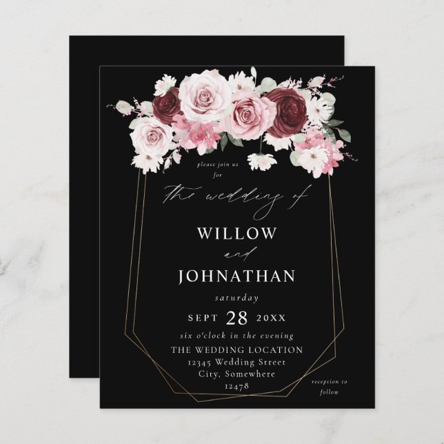 Bordo de Orçamento e Rosa Esbranquiçado 6Ele Casam (Frente/Verso)