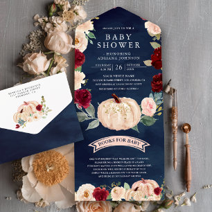 Bordô Pêssego Floral Abóbora Azul Bebê Chuveiro