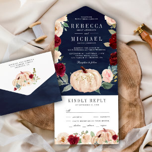 Bordô Pêssego Floral Abóbora Azul Naval Casamento
