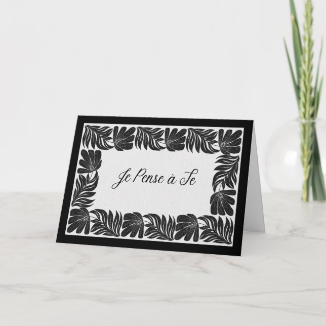 Bordure Florale Je Pense à Toi – Cartão (Frente)