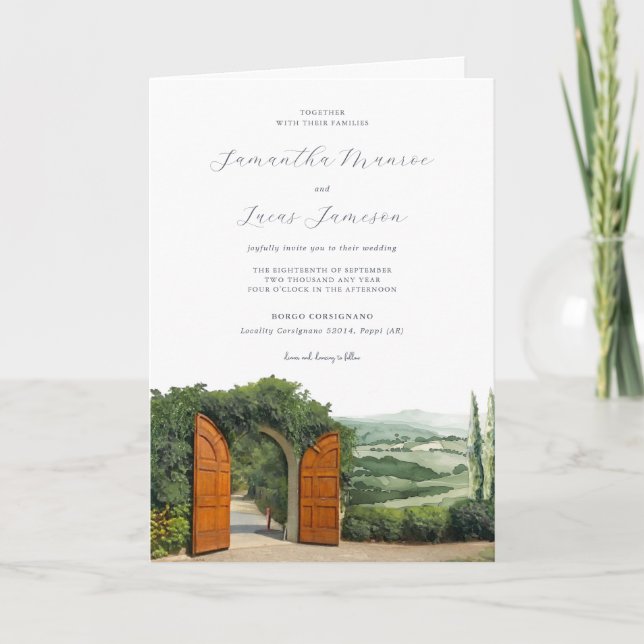 Borgo Corsignano | Convite de Casamento Ilustrado (Frente)