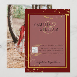 Borgonha Convite de Casamento FOTO Código QR Salva