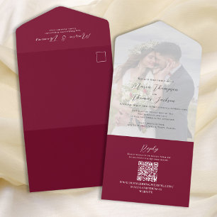 Borgonha de Foto Vellum Elegante Código QR