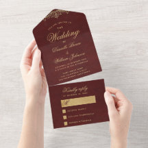 Borgonha Dourado Casamento Caligrafia Elegante Vin