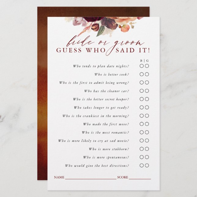 Borgonha e Laranja Floral Guess Noiva ou Grou (Frente/Verso)