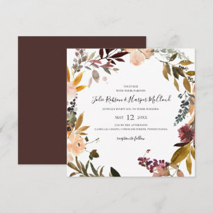 Borgonha Floral Laranja   Convite de Casamento Qua