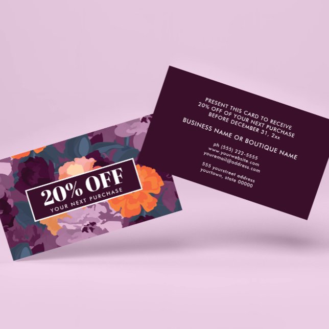 Borgonha Laranja Roxo Cartão de Cupom de Flores Vi (Criador carregado)