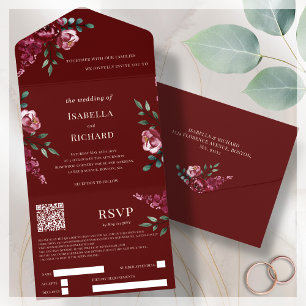 Borgonha Marsala Red Floral RSVP de Código QR