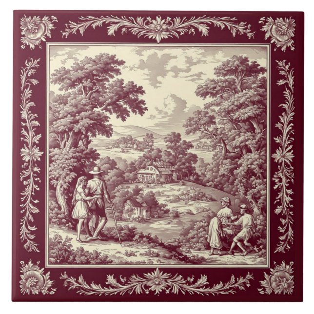 Borgonha Pastoral Francês Toile Vinhedo Campo (Frente)
