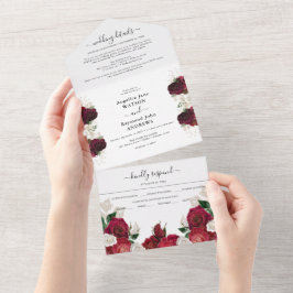 Borgonha Vermelho e Floral Branco Casamento Elegan