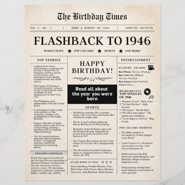 Born in 1946 Mock Newspaper sepia (Frente)