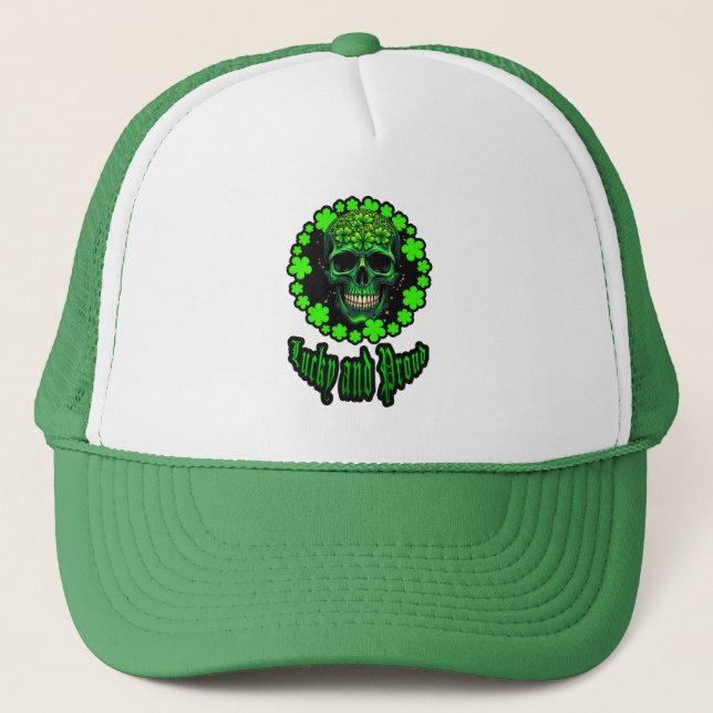 Born Lucky Skull St Patrick’s Day Shirt – boné (Frente)