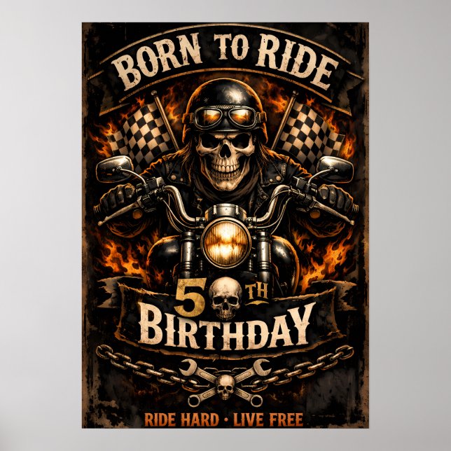 Born to Ride 50th Birthday Biker Skull Poster (Frente)