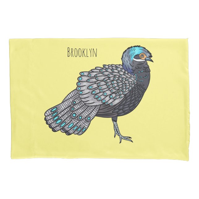 Bornean peacock-pheasant bird cartoon illustration (Frente)
