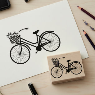 Borracha Bicicleta Fofa com Flores Carimbo de Arte em Madei