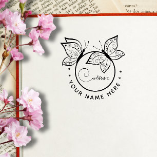 Borracha Carimbo circular de borboleta ex libris