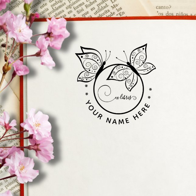 Borracha Carimbo circular de borboleta ex libris (Criador carregado)