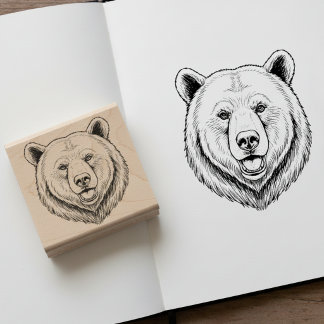 Borracha Carimbo de Arte em Madeira Cabeça de Urso Gravada