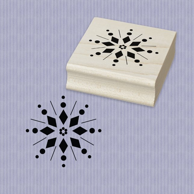 Borracha Carimbo de Arte em Madeira Floco de Neve Explosão  (Wood Stamp with Starburst Snowflake Design.)