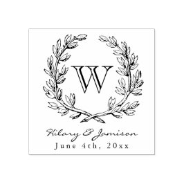 Borracha Carimbo de Casamento Monograma Wreath