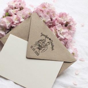 Borracha Carimbo de Casamento Personalizado de Casal de Art