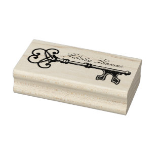Borracha Carimbo de Chave de Vintage Rústica Preta e Branc