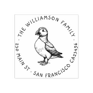 Borracha Carimbo de Endereço de Devolução da Família Puffin