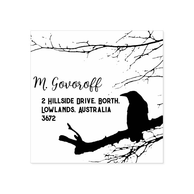 Borracha Carimbo de Endereço de Retorno Raven (Impressão)