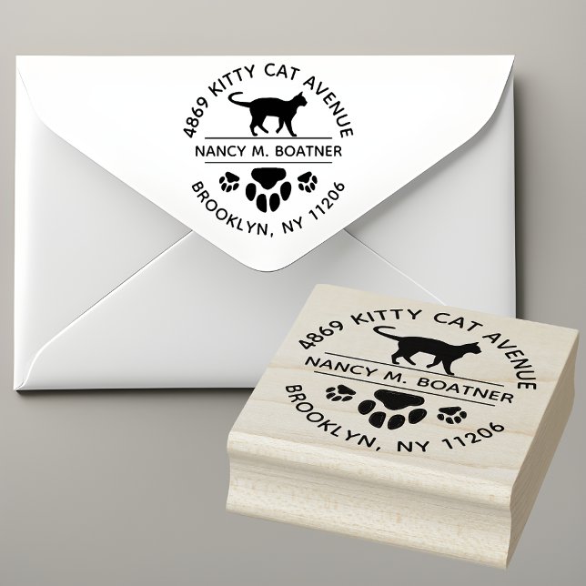 Borracha Carimbo de Endereço de Retorno Redondo do Cat Love (Purr-fectly Personalized: Cat Lover's Round Address Stamp 🐱🐾)