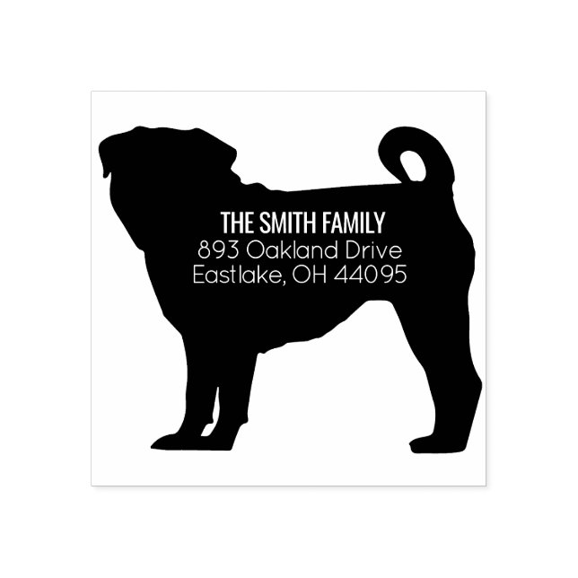 Borracha Carimbo de Endereço do Cão Pug (Impressão)