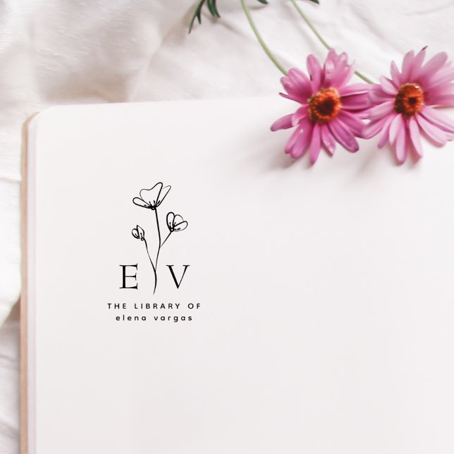 Borracha Carimbo de Livro de Biblioteca de Floral Elegante  (Criador carregado)