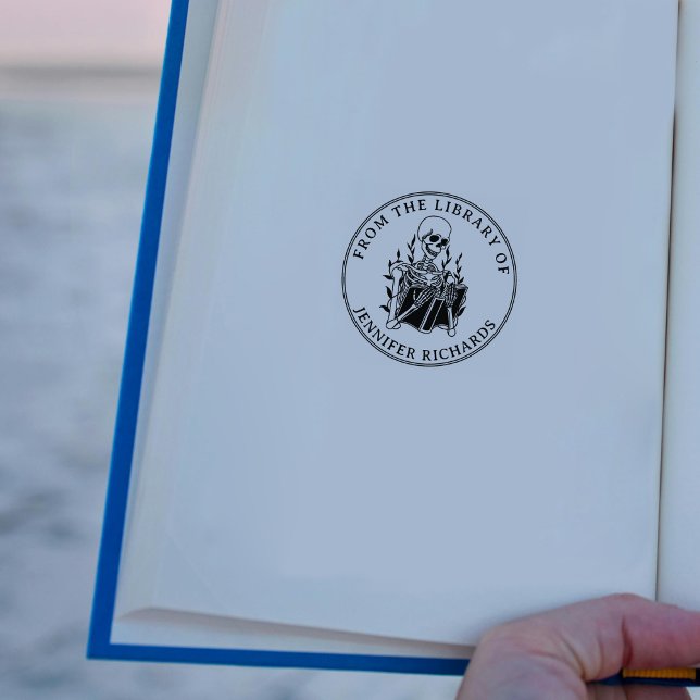 Borracha Carimbo de Livro de Crânio, Redondo Da Biblioteca  (Criador carregado)