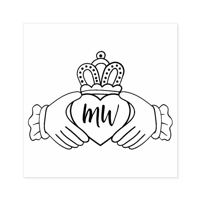 Borracha Carimbo de Madeira Coroa e Mãos (Impressão)