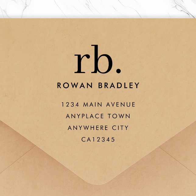 Borracha Carimbo de Madeira de Endereço | Carimbo de Devolu (Monogrammed address stamp in a modern minimalist style perfect for mail, gifts & favors)