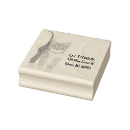 Borracha Carimbo de madeira personalizado Tabby com texto
