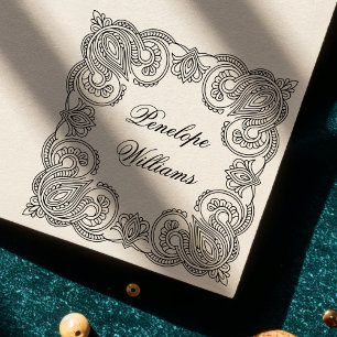 Borracha Carimbo de Nome Personalizado de Madeira Paisley O