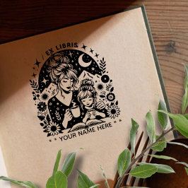Borracha Carimbo ex libris de fantasia floral redondo para