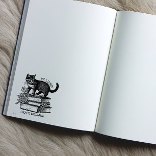 Borracha Ex Libris de Livro Floral, Carimbo de Gato Antigo 
